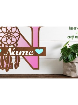 Σετ των 2 Intra απο ξύλο plywood  Χρώμα wenge 3mm-4mm πάχος - Ονειροπαγίδα Monogram Letter N Cut Δίασταση 20x20 cm INTRAFABR-110103652