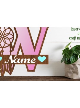 Σετ των 2 Intra απο ξύλο plywood  Χρώμα wenge 3mm-4mm πάχος - Ονειροπαγίδα Monogram Letter W Cut Δίασταση 20x20 cm INTRAFABR-108443968
