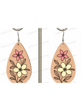 Σετ των 3 Intra απο ξύλο plywood  Χρώμα wenge 3mm-4mm πάχος - Σκουλαρίκια Dual Bloom Teardrop Δίασταση 3x3 cm INTRAFABR-106750762