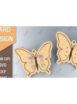 Σετ των 3 Intra απο ξύλο plywood  Χρώμα wenge 3mm-4mm πάχος - Κάρτα σκουλαρίκι Lasercut. 3D Butterfly Δίασταση 3x3 cm INTRAFABR-42936967