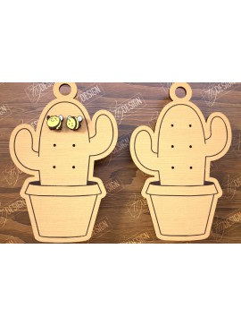 Σετ των 3 Intra απο ξύλο plywood  Χρώμα wenge 3mm-4mm πάχος - Εμφάνιση σκουλαρικιών | Οθόνη σε σχήμα κάκτου Δίασταση 3x3 cm INTRAFABR-80759916