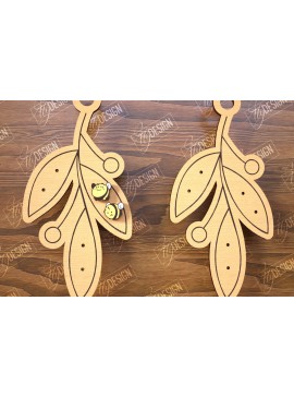Σετ των 3 Intra απο ξύλο plywood  Χρώμα wenge 3mm-4mm πάχος - Εμφάνιση σκουλαρικιών | Οθόνη σε σχήμα φύλλων Δίασταση 3x3 cm INTRAFABR-124640617