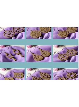 Σετ των 3 Intra απο ξύλο plywood  Χρώμα wenge 3mm-4mm πάχος - Σκουλαρίκι Bundle 218 Δίασταση 3x3 cm INTRAFABR-39093021