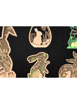 Σετ των 2 Intra απο ξύλο plywood  Χρώμα wenge 3mm-4mm πάχος - Πακέτο με στρώματα Easter Bunny Δίασταση 6x6 cm INTRAFABR-116818853