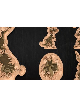 Σετ των 2 Intra απο ξύλο plywood  Χρώμα wenge 3mm-4mm πάχος - Πακέτο με στρώματα Easter Bunny Δίασταση 6x6 cm INTRAFABR-116818862