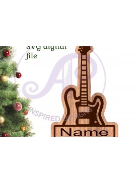 Σετ των 2 Intra απο ξύλο plywood  Χρώμα wenge 3mm-4mm πάχος - Χριστουγεννιάτικο στολίδι σε σχήμα ηλεκτρικής κιθάρας Δίασταση 6x6 cm INTRAFABR-120488432