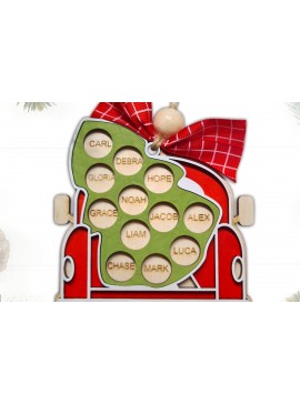 Σετ των 2 Intra απο ξύλο plywood  Χρώμα wenge 3mm-4mm πάχος - κοπής με λέιζερ Family Ornament, Truck Δίασταση 6x6 cm INTRAFABR-108428531