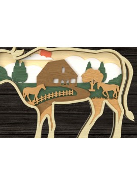 Intra απο ξύλο plywood  Χρώμα wenge 3mm-4mm πάχος - Αγρόκτημα Σκηνή αγελάδας με στρώματα Δίασταση 30x20 cm INTRAFABR-23775139