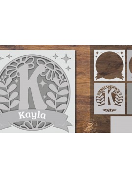 Intra απο ξύλο plywood  Χρώμα wenge 3mm-4mm πάχος - Floral Alphabet Shadow Box - Letter K Δίασταση 25x25 cm INTRAFABR-88072715