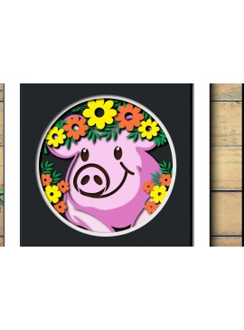 Intra απο ξύλο plywood  Χρώμα wenge 3mm-4mm πάχος - Floral Pig Shadow Box Laser/Paper cut Δίασταση 25x25 cm INTRAFABR-115080509