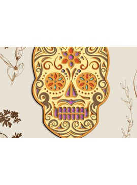 Σετ των 2 Intra απο ξύλο plywood  Χρώμα wenge 3mm-4mm πάχος - Floral Skull πολυστρωματικό πάνελ τοίχου Δίασταση 2x12 cm INTRAFABR-82901987