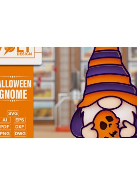 Intra απο ξύλο plywood  Χρώμα wenge 3mm-4mm πάχος - Halloween Gnome 3D Πολυεπίπεδη κοπή Δίασταση 20x25 cm INTRAFABR-98202500