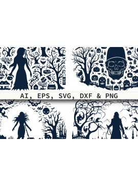 Σετ των 2 Intra απο ξύλο plywood  Χρώμα wenge 3mm-4mm πάχος - Πακέτο Halloween Horror Element Δίασταση 15x15 cm INTRAFABR-99566954