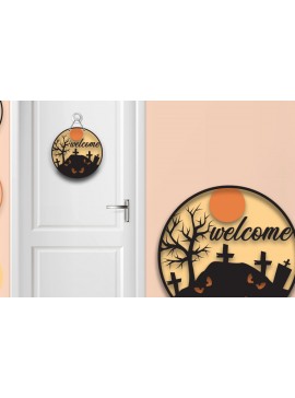 Σετ των 2 Intra απο ξύλο plywood  Χρώμα wenge 3mm-4mm πάχος - Πινακίδα πόρτας με στρώματα Halloween 7 Δίασταση 15x15 cm INTRAFABR-107344037