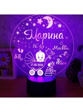 Intra απο ξύλο plywood 3mm-4mm πάχος – Εξατομικευμένο ξύλο χαρακτικής 3D Illusion Lamp Metrics Birth Metrics 40x45 cm INTRAVECTRY-MY558252