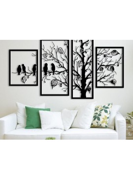 Intra απο ξύλο plywood 3mm-4mm πάχος – Tree and Birds Art Decor τοίχου 4 τεμαχίων 20x20 cm INTRAVECTRY-MY543125