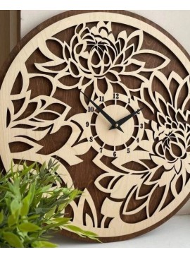 Intra απο ξύλο plywood 3mm-4mm πάχος – ξύλο ρολόι τοίχου με σχέδιο λουλουδιών διπλού στρώματος 15x15 cm INTRAVECTRY-MY557132