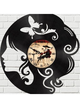 Intra απο ξύλο plywood 3mm-4mm πάχος – Vintage Vinyl LP Record Girl Ρολόι τοίχου 15x15 cm INTRAVECTRY-MY557319
