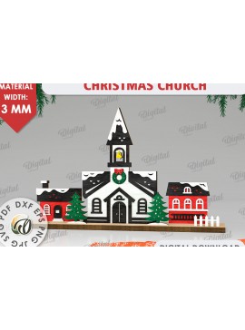 Σετ των 2 Intra απο ξύλο plywood 3mm-4mm πάχος Τρισδιάστατη χριστουγεννιάτικη εκκλησία κοπής με λέιζερ Δίασταση 15x15 cm INTRAFABR-109486583