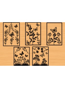 Σετ των 2 Intra απο ξύλο plywood 3mm-4mm πάχος κοπής με λουλούδια πεταλούδας με λέιζερ Δίασταση 30x20 cm INTRAFABR-30398848