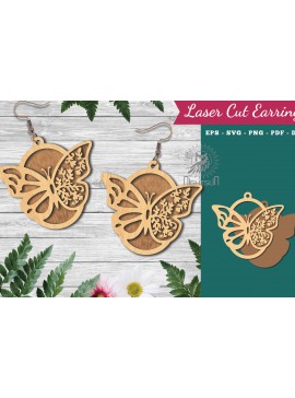 Σετ των 3 Intra απο ξύλο plywood 3mm-4mm πάχος Σκουλαρίκια κομμένα με λέιζερ πεταλούδα 4 Δίασταση 3x3 cm INTRAFABR-123580789