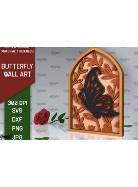 Σετ των 2 Intra απο ξύλο plywood 3mm-4mm πάχος Σχέδιο κοπής με λέιζερ τέχνης τοίχου πεταλούδας Δίασταση 30x20 cm INTRAFABR-102117727