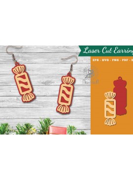 Σετ των 3 Intra απο ξύλο plywood 3mm-4mm πάχος Χριστουγεννιάτικα σκουλαρίκια με λέιζερ καραμέλα 5 Δίασταση 3x3 cm INTRAFABR-112553380