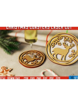 Σετ των 2 Intra απο ξύλο plywood 3mm-4mm πάχος Χριστουγεννιάτικο σουβέρ| Κύπελλο σουβέρ |Διακοπές Δίασταση 15x15 cm INTRAFABR-107886295