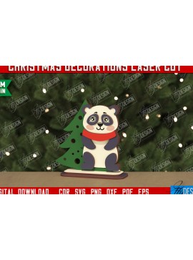 Σετ των 3 Intra απο ξύλο plywood 3mm-4mm πάχος Χριστουγεννιάτικα στολίδια | Ειδώλιο Panda Δίασταση 8x8 cm INTRAFABR-106662660