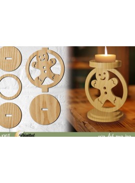 Σετ των 2 Intra απο ξύλο plywood 3mm-4mm πάχος Κηροπήγιο Χριστουγεννιάτικο GingerBread Δίασταση 15x15 cm INTRAFABR-77069524