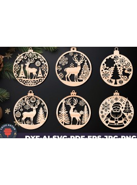 Σετ των 3 Intra απο ξύλο plywood 3mm-4mm πάχος Χριστουγεννιάτικο στολίδι Δίασταση 8x8 cm INTRAFABR-107637095