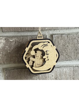 Σετ των 3 Intra απο ξύλο plywood 3mm-4mm πάχος Χριστουγεννιάτικο στολίδι με φεγγάρι και χιονάνθρωπο Δίασταση 3x3 cm INTRAFABR-111486419