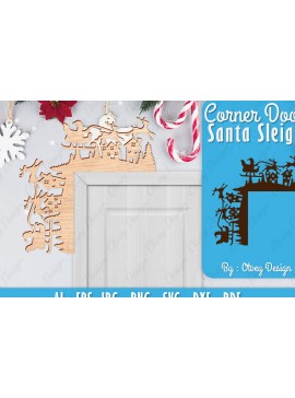 Intra απο ξύλο plywood 3mm-4mm πάχος Χριστουγεννιάτικο Santa Sleigh Door Corner  Δίασταση 30x20 cm INTRAFABR-110788563