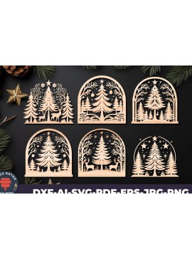 Σετ των 2 Intra απο ξύλο plywood 3mm-4mm πάχος Χριστουγεννιάτικη σκηνή με λέιζερ 07 Δίασταση 15x15 cm INTRAFABR-109358626