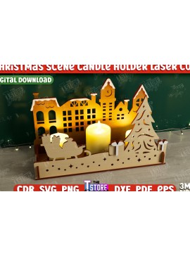 Σετ των 2 Intra απο ξύλο plywood 3mm-4mm πάχος Χριστουγεννιάτικη Σκηνή Σκιάς | Κηροπήγιο Δίασταση 15x15 cm INTRAFABR-107822837