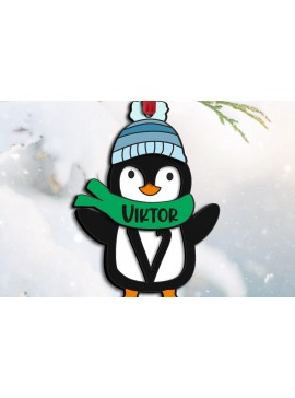 Σετ των 2 Intra απο ξύλο plywood 3mm-4mm πάχος – Penguin Letter V Holiday Ornament Δίασταση  20x20 cm INTRAFABR-109613264