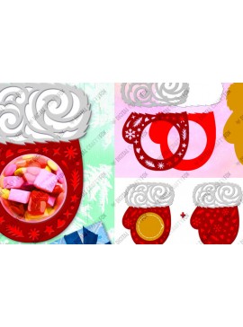 Σετ των 2 Intra απο ξύλο plywood 3mm-4mm πάχος – Santa Claus Mitten Candy Dome Δίασταση  20x20 cm INTRAFABR-80253579