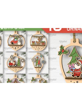 Σετ των 2 Intra απο ξύλο plywood 3mm-4mm πάχος – Δέσμη κοπής με λέιζερ Santa Land Ornaments Δίασταση  20x20 cm INTRAFABR-102604177