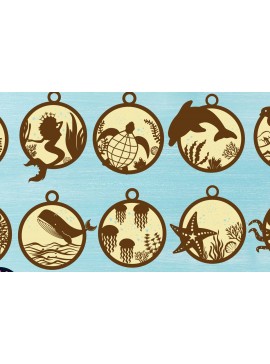 Σετ των 2 Intra απο ξύλο plywood 3mm-4mm πάχος – Αρχεία κοπής με λέιζερ Sea Life Ornament Δίασταση  20x20 cm INTRAFABR-69515282