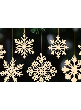 Σετ των 2 Intra απο ξύλο plywood 3mm-4mm πάχος – Snowflake Ornaments Set Δίασταση  20x20 cm INTRAFABR-105432795