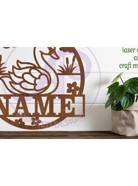Intra απο ξύλο plywood 3mm-4mm πάχος – Πρότυπο κοπής λέιζερ Swan Name Sign Δίασταση  40x30 cm INTRAFABR-99593724