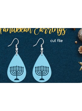 Σετ των 3 Intra απο ξύλο plywood 3mm-4mm πάχος – Σκουλαρίκι Hanukkah Teardrop με Menorah Δίασταση  5x5 cm INTRAFABR-109041726