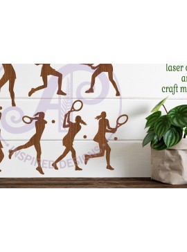 Σετ των 2 Intra απο ξύλο plywood 3mm-4mm πάχος – Tennis Female Silhouette Shapes Δίασταση  20x20 cm INTRAFABR-96614654