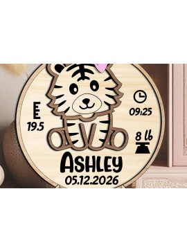 Σετ των 2 Intra απο ξύλο plywood 3mm-4mm πάχος – Tiger Baby Announcement Round Board Δίασταση  20x20 cm INTRAFABR-117940958