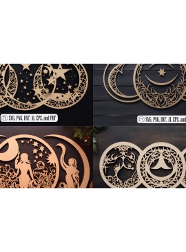 Σετ των 2 Intra απο ξύλο plywood 3mm-4mm πάχος – Triple Moon Enchantment Δίασταση  20x20 cm INTRAFABR-94968878