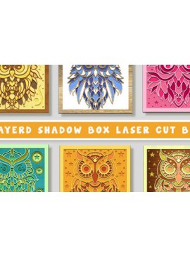 Σετ των 2 Intra απο ξύλο plywood 3mm-4mm πάχος – Πακέτο κοπής λέιζερ με σκιά με στρώματα Owl Δίασταση  20x20 cm INTRAFABR-84359809