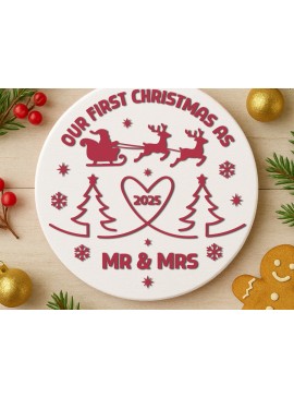 Σετ των 2 Intra απο ξύλο plywood 3mm-4mm πάχος – Τα πρώτα μας Χριστούγεννα ως κύριος και κυρία 2025 Δίασταση  20x20 cm INTRAFABR-124400478