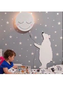 Intra απο ξύλο plywood 3mm-4mm πάχος - Διακόσμηση τοίχου Polar Bear Cute Moon For Baby Nursery Decor Παιδικό ντεκόρ παιδικού δωματίου Δίασταση 30x30 cm Intraeaxys-6o3n8rp1