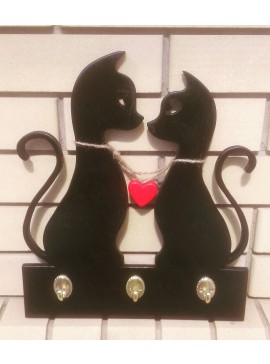 Intra απο ξύλο plywood 3mm-4mm πάχος - Κρεμάστρα Cat Couple Keys Κρεμάστρα τοίχου Δίασταση 30x30 cm Intraeaxys-r7vmkkk7
