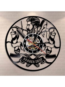 Intra απο ξύλο plywood 3mm-4mm πάχος - Ρολόι τοίχου δίσκων βινυλίου Hipster Hair Salon Δίασταση 30x30 cm Intraeaxys-voq2w4do